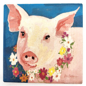 PINKY THE PIG Ceramic Coasters Cork Backed Set of 4